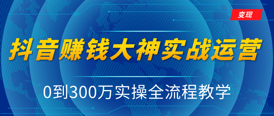 抖音赚钱大神实战运营教程，0到300万实操全流程教学，抖音独家变现模式-辉硕副业