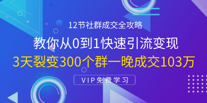 12节社群成交全攻略：从0到1快速引流变现，3天裂变300个群一晚成交103万-辉硕副业