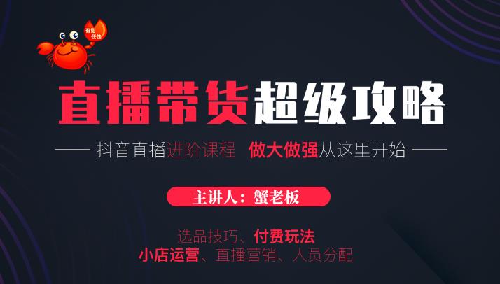 蟹老板抖音直播带货超级攻略：抖音直播带货的详细玩法，小店运营、付费投放等-辉硕副业