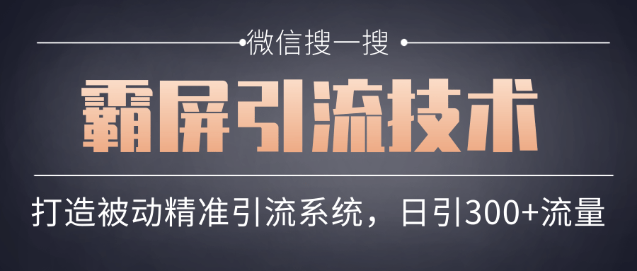 微信搜一搜霸屏引流技术，打造被动精准引流系统，轻松日引300+流量-辉硕副业