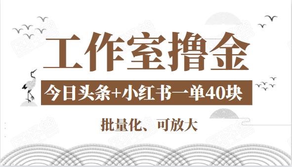 工作室撸金二件套：撸今日头条原创收益+小红书一单利润40块项目-辉硕副业