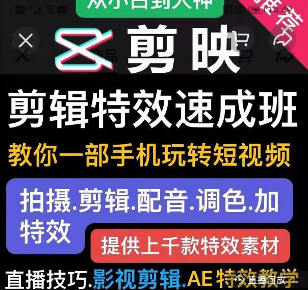 剪映剪辑特效速成班：教你一部手机玩转短视频，提供上千款特效素材-辉硕副业
