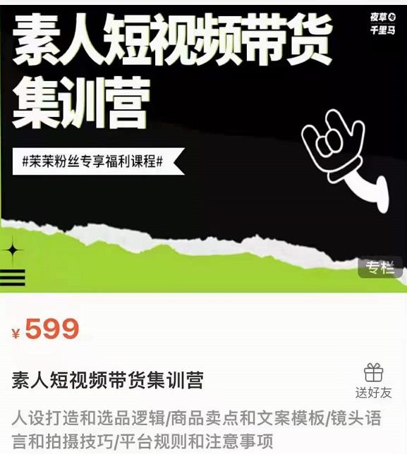 夜草与千里马素人短视频带货集训营，薛辉团队价值599-辉硕副业