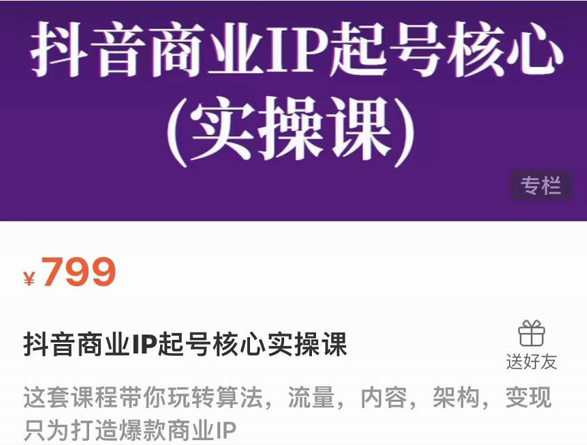 抖音商业IP起号核心实操课，带你玩转算法，流量，内容，架构，变现-辉硕副业