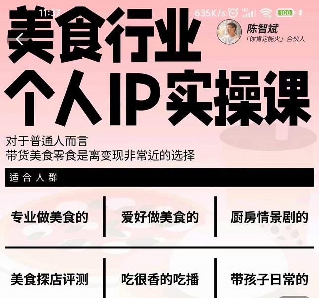 美食行业个人IP实操课，对于普通人而言，带货美食零食是离变现非常近的选择-辉硕副业