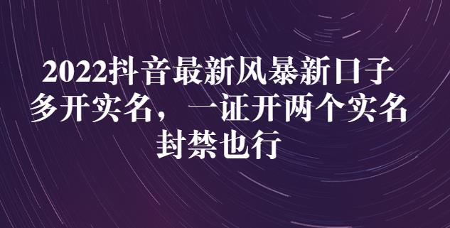 2022抖音最新风暴新口子：多开实名，一整开两个实名，封禁也行-辉硕副业