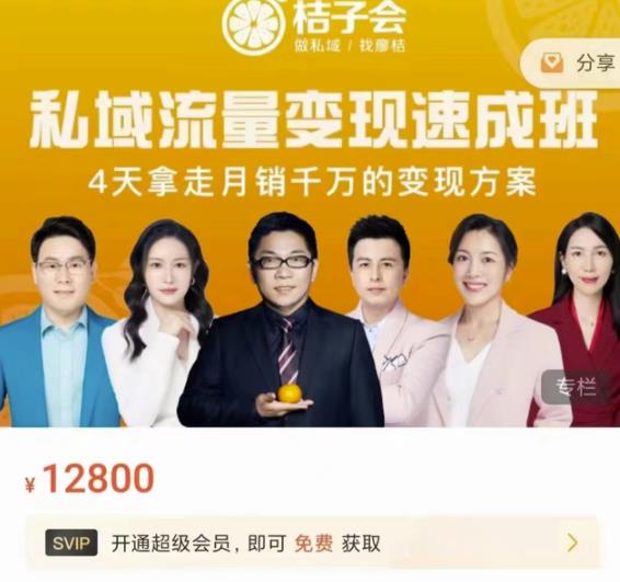 桔子会·私域流量变现速成班，4天拿走月销千万的变现方案 价值12800元-辉硕副业