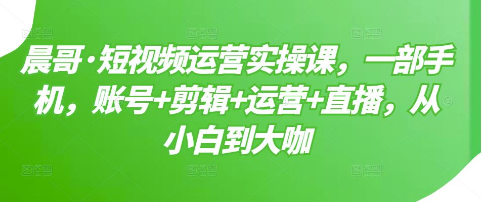 晨哥·短视频运营实操课，一部手机，账号+剪辑+运营+直播，从小白到大咖-辉硕副业