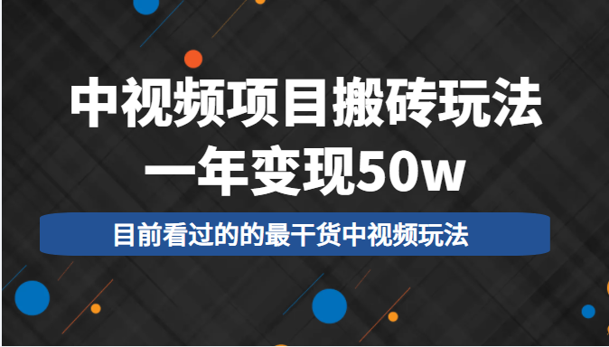 中视频项目搬砖玩法，一年变现50w，目前看过的的最干货中视频玩法-辉硕副业