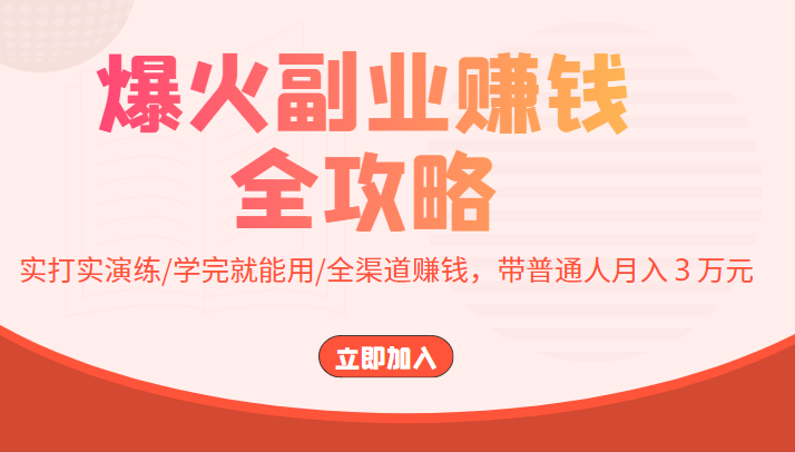 爆火副业赚钱全攻略：实打实演练/学完就能用/全渠道赚钱，带普通人月入３万元-辉硕副业