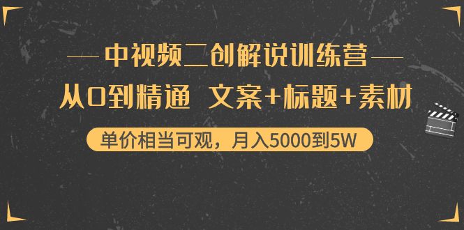 中视频二创解说训练营：从0到精通 文案+标题+素材、月入5000到5W-辉硕副业