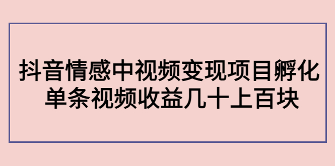 副业孵化营第5期：抖音情感中视频变现项目孵化 单条视频收益几十上百-辉硕副业