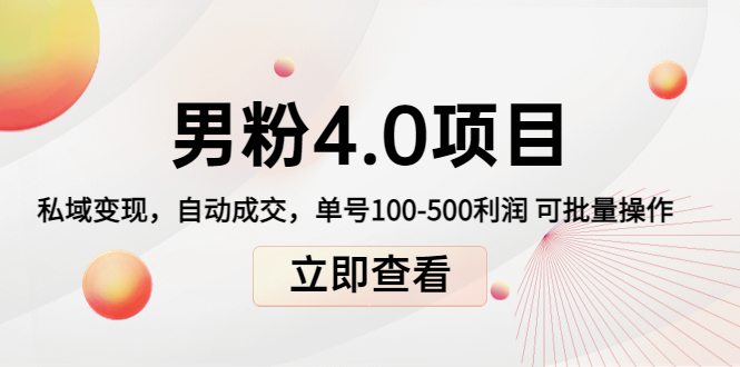 男粉4.0项目：私域变现 自动成交 单号100-500利润 可批量（送1.0+2.0+3.0）-辉硕副业