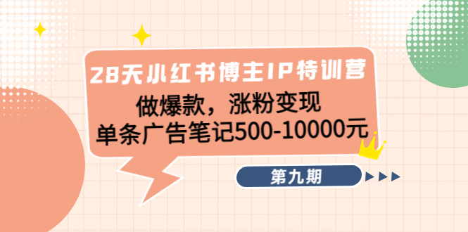 28天小红书博主IP特训营《第9期》做爆款，涨粉变现 单条广告笔记500-10000-辉硕副业