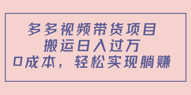 多多视频带货项目，搬运日入过万，0成本，轻松实现躺赚（教程+软件）-辉硕副业