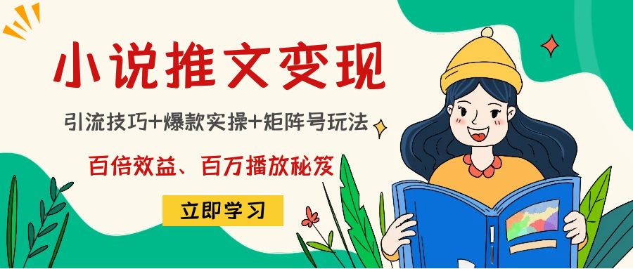 小说推文训练营：引流技巧+爆款实操+矩阵号玩法，百倍效益、百万播放秘笈-辉硕副业