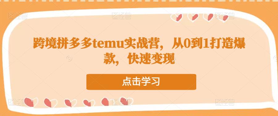 跨境拼多多temu实战营，从0到1打造爆款，快速变现-辉硕副业