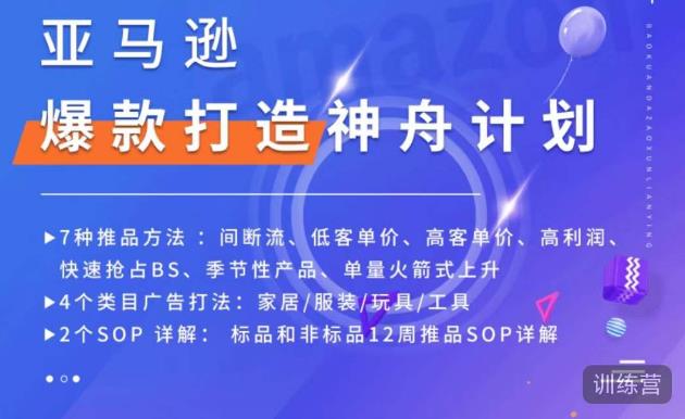 亚马逊爆款打造神舟计划，​7种推品方法，4个类目广告打法，2个SOP详解-辉硕副业