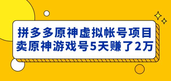 外面卖2980的拼多多原神虚拟帐号项目：卖原神游戏号5天赚了2万-辉硕副业