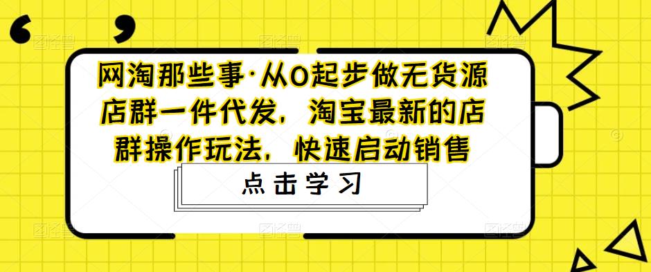 网淘那些事·从0起步做无货源店群一件代发，淘宝最新的店群操作玩法，快速启动销售-辉硕副业