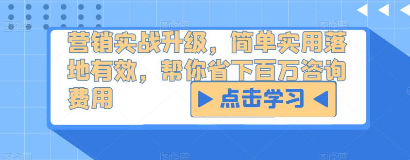 营销实战升级，简单实用落地有效，帮你省下百万咨询费用-辉硕副业