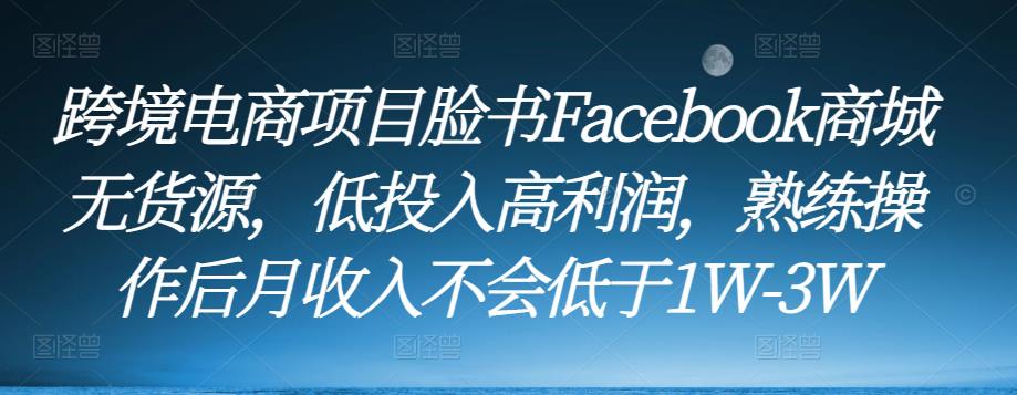 跨境电商项目脸书Facebook商城无货源，低投入高利润，熟练操作后月收入不会低于1W-3W-辉硕副业