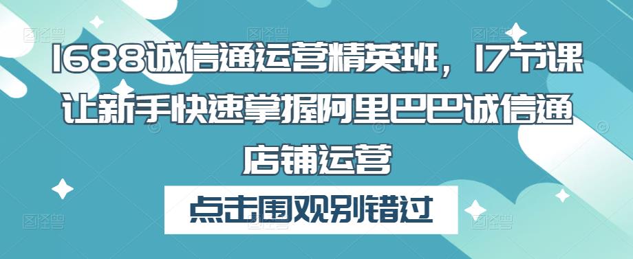 1688诚信通运营精英班，17节课让新手快速掌握阿里巴巴诚信通店铺运营-辉硕副业
