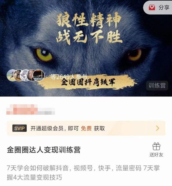 金圈圈达人变现训练营，​7天学会如何破解抖音视频号快手流量密码，7天掌握4大流量变现技巧-辉硕副业