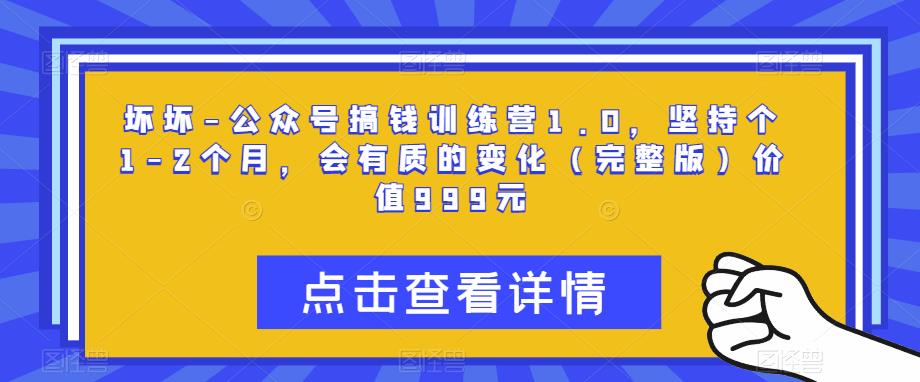 坏坏-公众号搞钱训练营1.0，坚持个1-2个月，会有质的变化（完整版）价值999元-辉硕副业