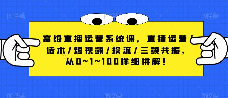 高级直播运营系统课，直播运营/话术/短视频/投流/三频共振，从0~1~100详细讲解！-辉硕副业