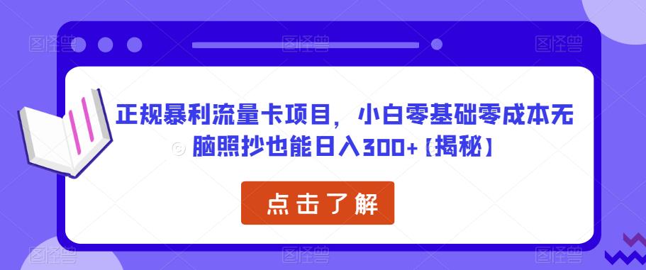正规暴利流量卡项目，小白零基础零成本无脑照抄也能日入300+【揭秘】-辉硕副业