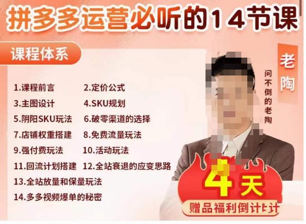 老陶电商·拼多多运营必听14节课，老陶亲授，拒绝口嗨，全后台实操演示-辉硕副业