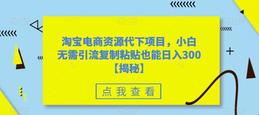 淘宝电商资源代下项目，小白无需引流复制粘贴也能日入300＋【揭秘】-辉硕副业