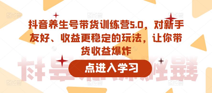 抖音养生号带货训练营5.0，对新手友好、收益更稳定的玩法，让你带货收益爆炸（更新）-辉硕副业