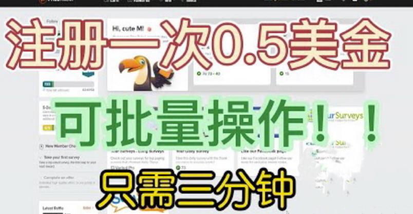 国外项目注册一次0.5美金，只需三分钟无脑操作，可批量同时放大操作，小白工作室福利【揭秘】-辉硕副业
