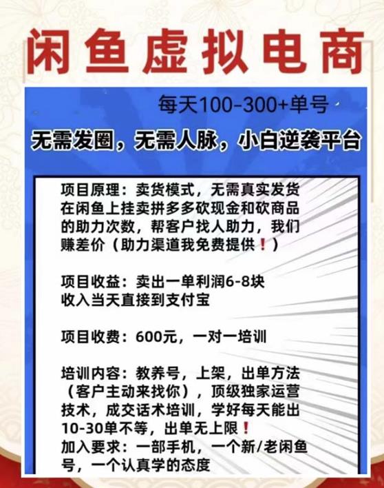 外边收费600多的闲鱼新玩法虚似电商之拼多多助力项目，单号100-300元-辉硕副业