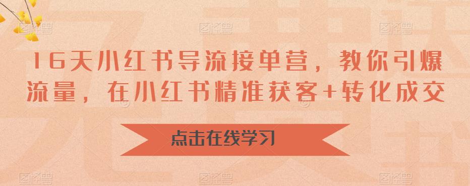 16天小红书导流接单营，教你引爆流量，在小红书精准获客+转化成交-辉硕副业