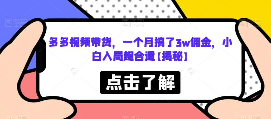 多多视频带货，一个月搞了3w佣金，小白入局超合适【揭秘】-辉硕副业