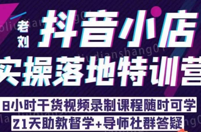 老刘·抖店商品卡流量，​抖音小店实操落地特训营，8小时干货视频录制课程随时可学-辉硕副业