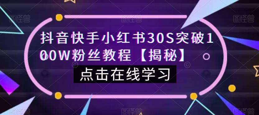 抖音快手小红书30S突破100W粉丝教程【揭秘】-辉硕副业