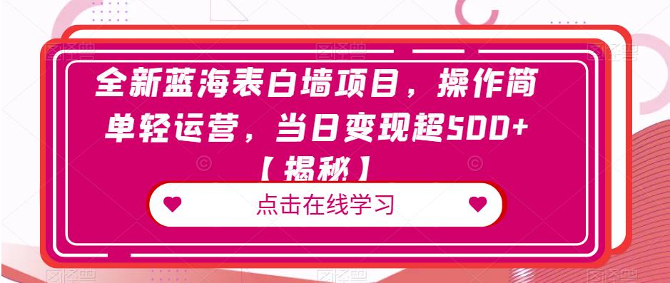 全新蓝海表白墙项目，操作简单轻运营，当日变现超500+【揭秘】-辉硕副业