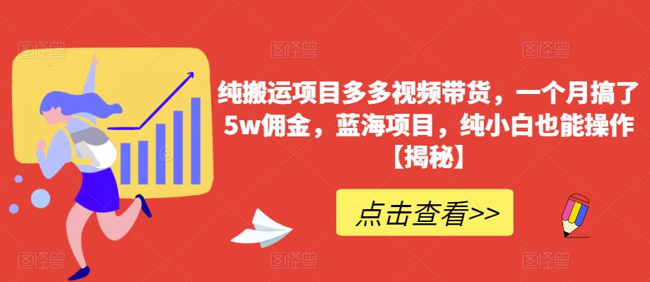纯搬运项目多多视频带货，一个月搞了5w佣金，蓝海项目，纯小白也能操作【揭秘】-辉硕副业