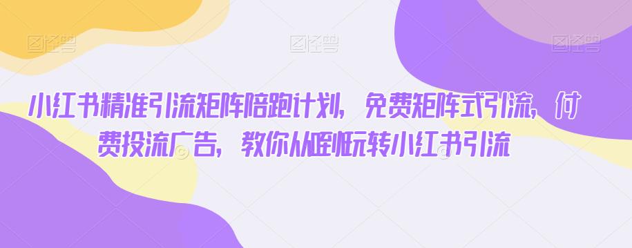 小红书精准引流矩阵陪跑计划，免费矩阵式引流，付费投流广告，教你从0到1玩转小红书引流-辉硕副业