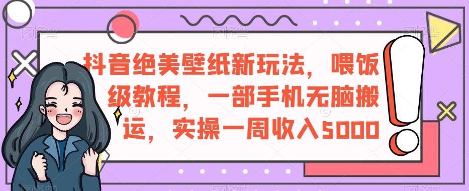 抖音绝美壁纸新玩法，喂饭级教程，一部手机无脑搬运，实操一周收入5000【揭秘】-辉硕副业