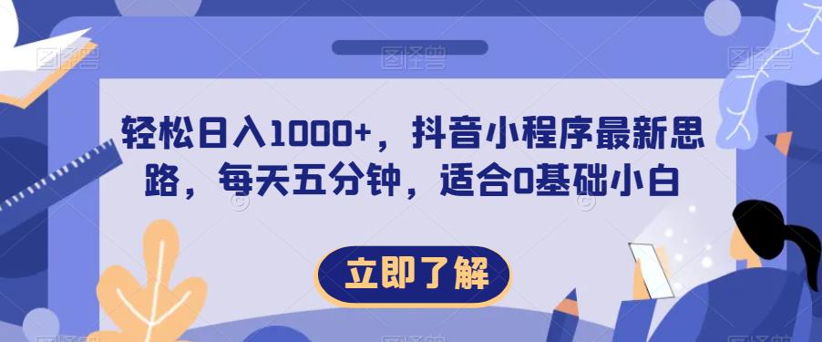 轻松日入1000+，抖音小程序最新思路，每天五分钟，适合0基础小白【揭秘】-辉硕副业