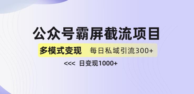 公众号霸屏截流项目+私域多渠道变现玩法，全网首发，日入1000+【揭秘】-辉硕副业