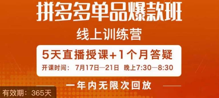 钟辰·拼多多单品爆款班，一个拼多多超级爆款养一个团队-辉硕副业