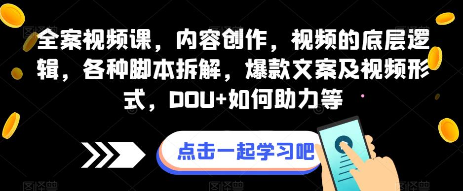 全案视频课，内容创作，视频的底层逻辑，各种脚本拆解，爆款文案及视频形式，DOU+如何助力等-辉硕副业
