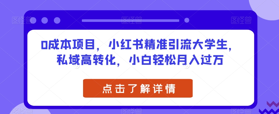 0成本项目，小红书精准引流大学生，私域高转化，小白轻松月入过万【揭秘】-辉硕副业