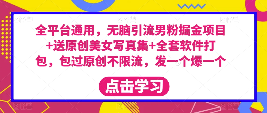 全平台通用，无脑引流男粉掘金项目+送原创美女写真集+全套软件打包，包过原创不限流，发一个爆一个【揭秘】-辉硕副业